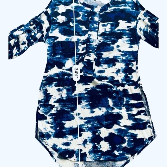 Michael Stars tunic dress multicolor round split hem 3/4 sleeves snaps Women M - Picture 12 of 17